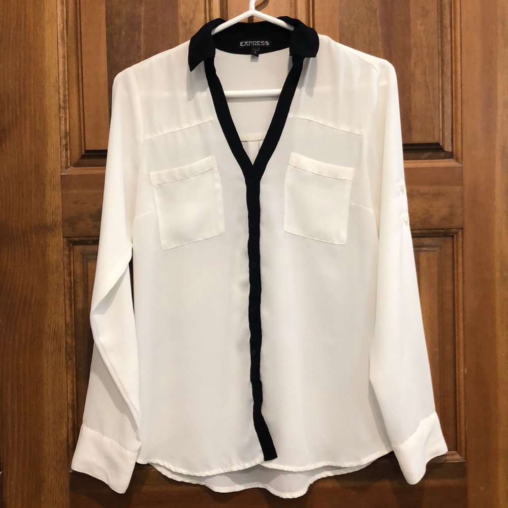 Cream & Black Express Button down blouse